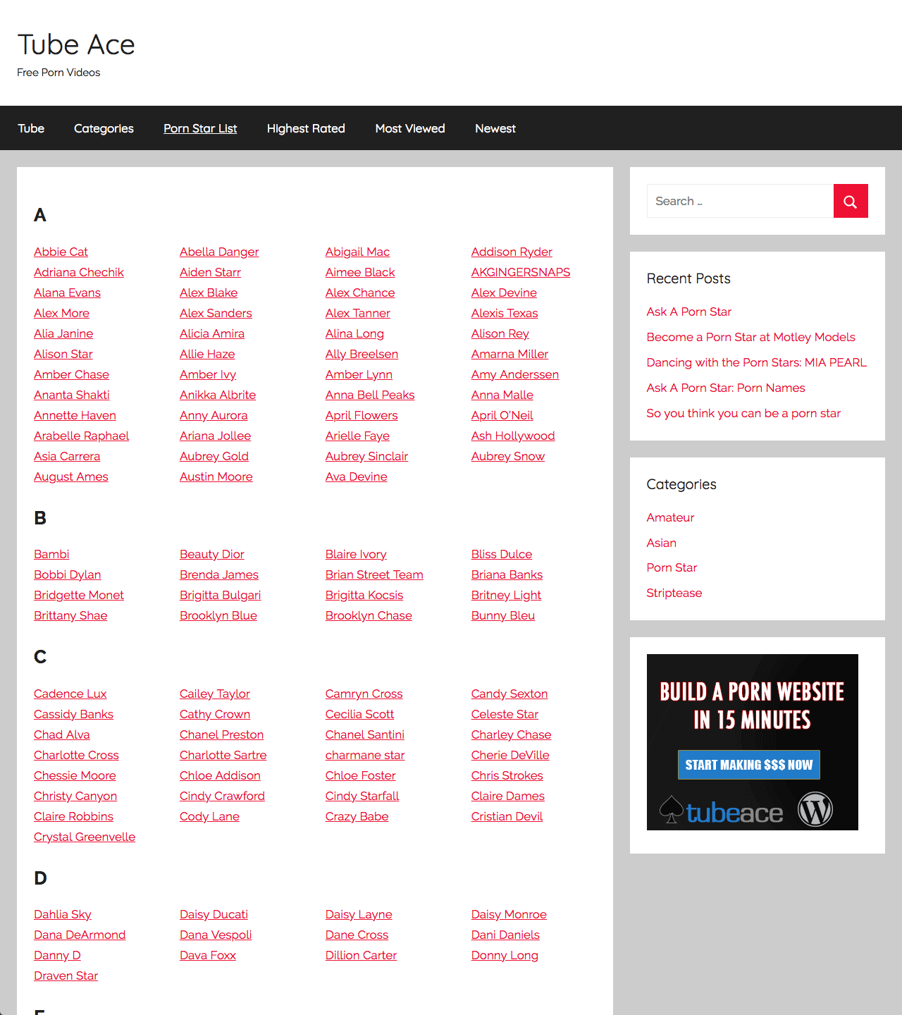 The Porn Star List Page on Donovan Theme